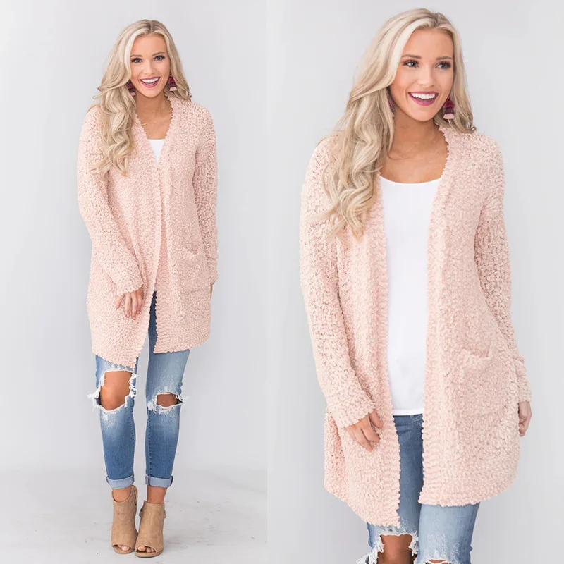 Women Jackets Coat Autumn Fleece Warm Cotton Veste Femme Long Pockets Loose Sleeve Tops Cardigan WLD429 |