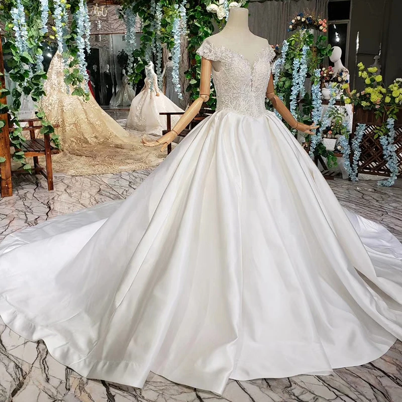 HTL349 атласное свадебное платье с шлейфом Иллюзия o образным вырезом Короткие