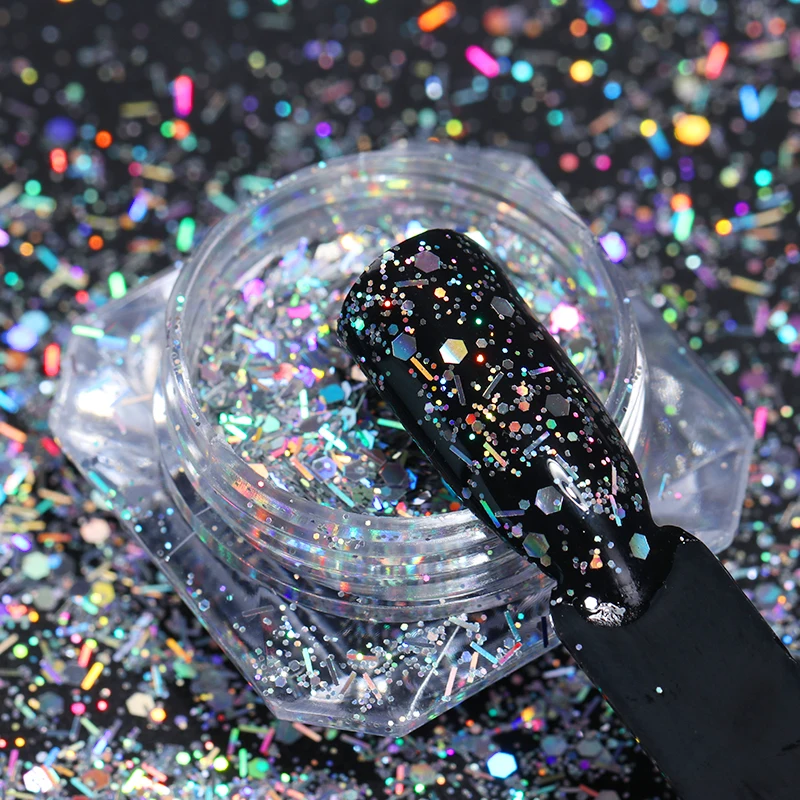 Голограмма шестигранные блестки для ногтей тонкая полоса смешанные хлопья