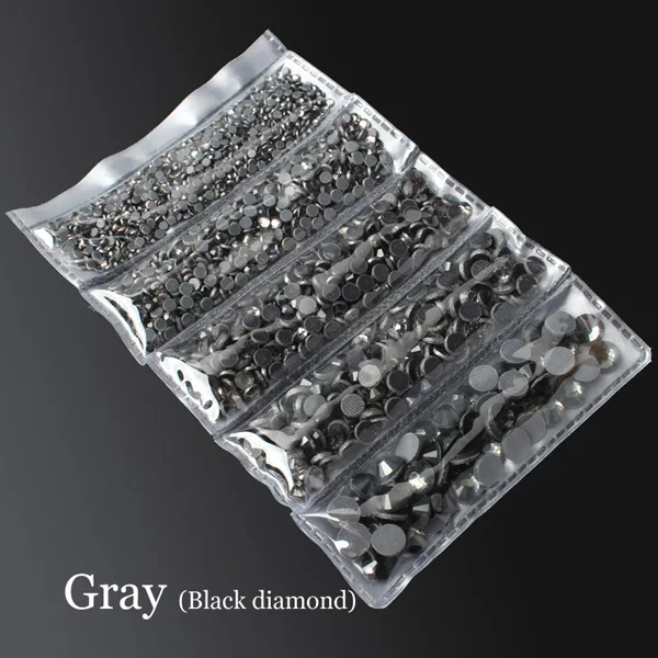 Gray(black diamond) 2000 шт разные размеры Горячая фиксация Стразы SS6-SS30 5 размеров отдельная упаковка с плоской задней частью камни - Цвет: Gray(black diamond)