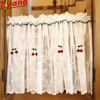 pastoral lace short curtains for kitchen white short tulle for bookshelf cherry lace sheer voile hot sales new arrival qt03730
