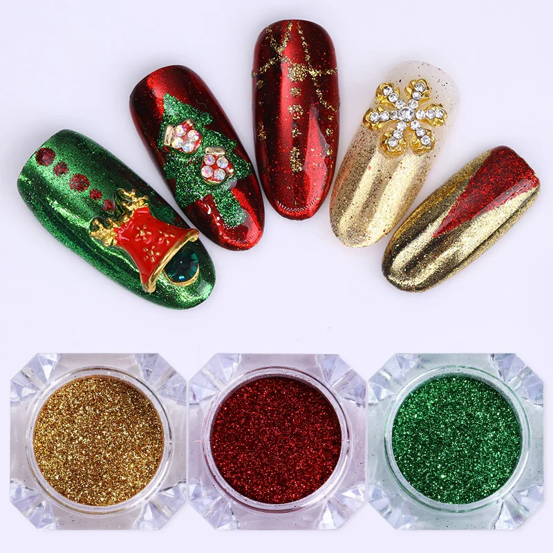 3 коробки Рождественский набор блестящих пудр для ногтей зеркальный золотой