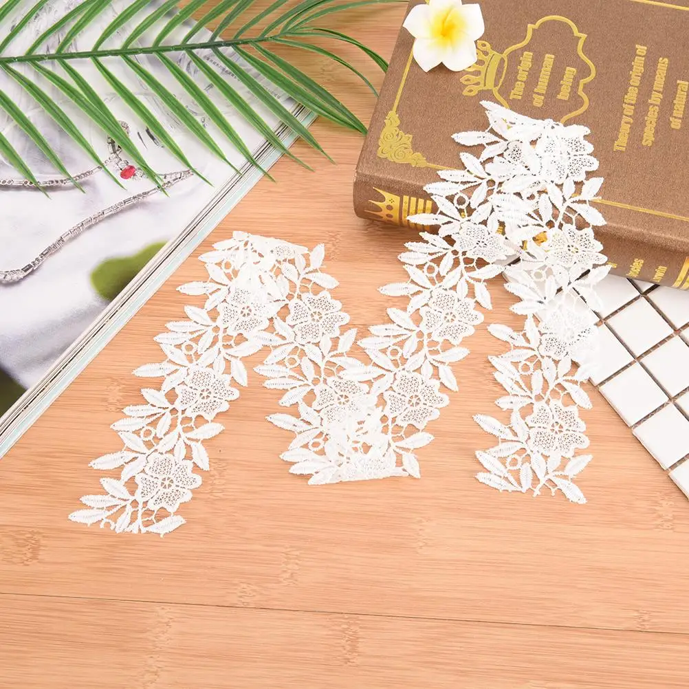 Вышитая бисером кружевная кромка с белыми цветами ручной работы 1 ярд