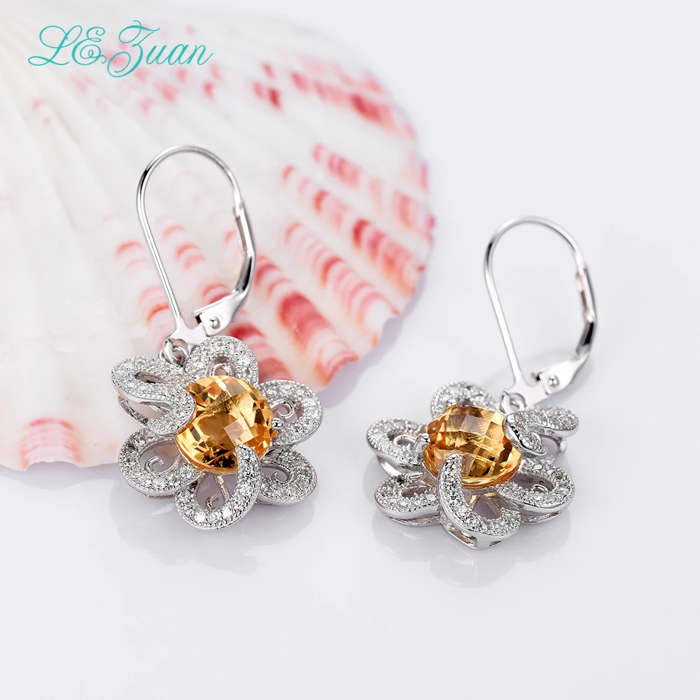 L& zuan 925 серебро 3.94ct натуральные цитриновые серьги для женщин цветок свадьба изысканные серьги-капли Белый CZ подарок на день Святого Валентина