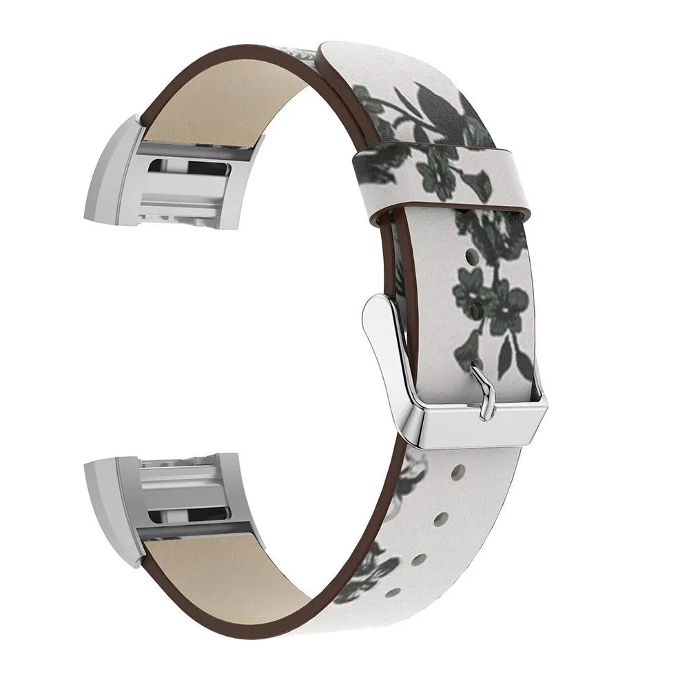 Ремешок для часов Fitbit Charge 2 сменный кожаный браслет с цветочным принтом в