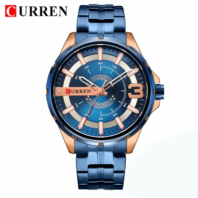 rose gold blue Curren Мужские часы Топ бренд Роскошные креативные водонепроницаемые золотые мужские наручные часы из нержавеющей стали бизнес золотые мужские часы - Цвет: rose gold blue
