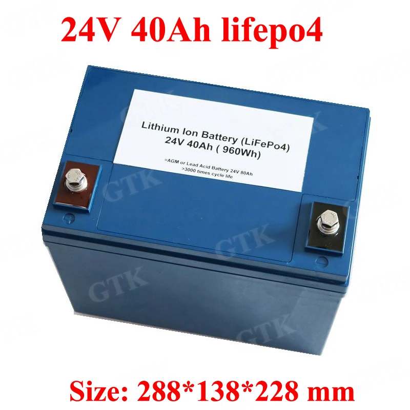 Аккумуляторная батарея LiFePO4 24 в 40 Ач водонепроницаемая аккумуляторная lipo 1000 Вт