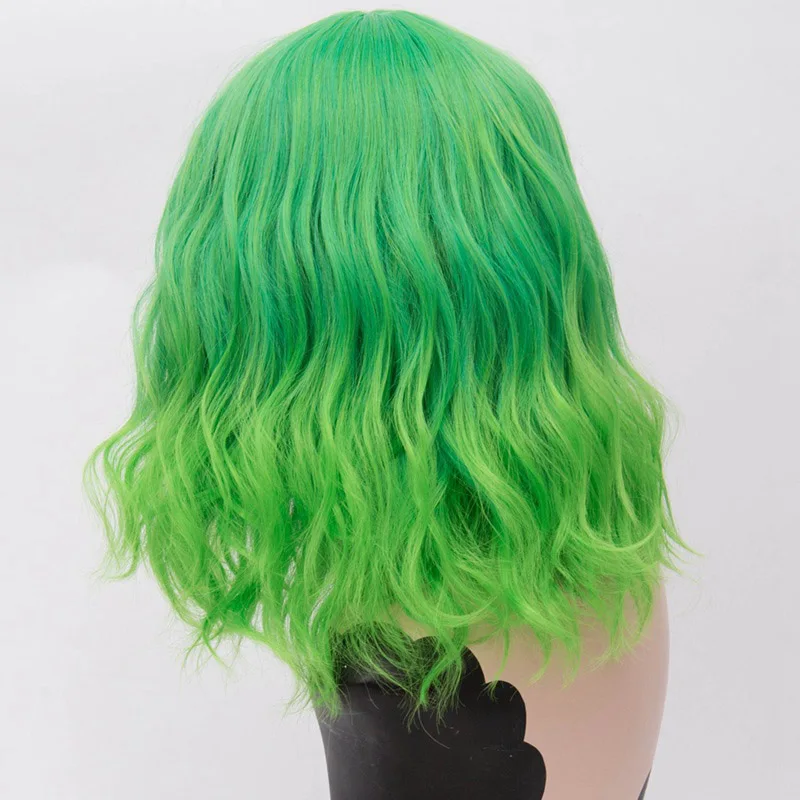 yellow green MSI Wigs два тона Короткие Косплей парики для женщин розовый белый волнистые Ombre парик с челкой Фиолетовый Омбре натуральные синтетические волосы парики - Цвет: yellow green