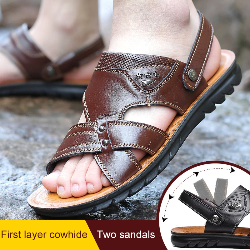 Сандалии мужские из натуральной кожи Повседневная летняя обувь сланцы 4