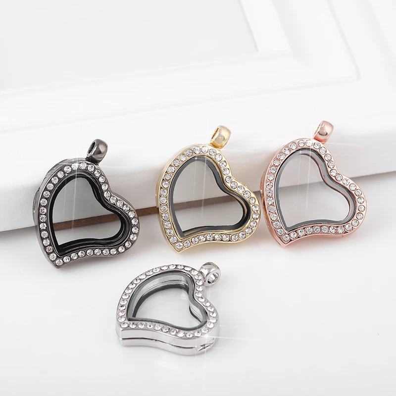 

10pcs/Lot Vintage Glass Photo Heart Locket Rhinestone Necklace Pendant Charm For Jewelry Making Wholesale