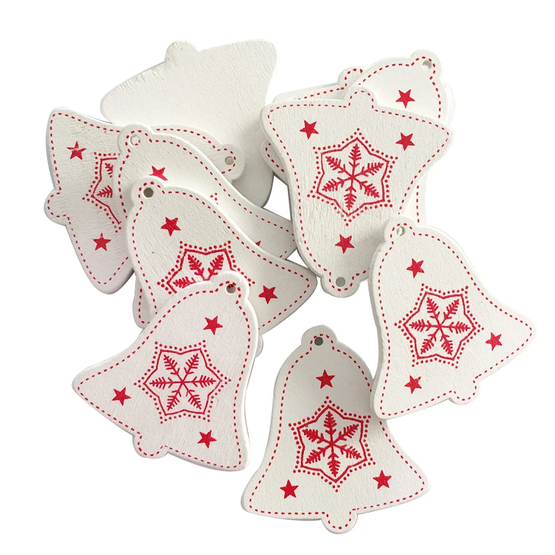 White bells 10 шт. рождественские деревянные подарки любовь, сердце, звезды, елочные подвесные украшения, рождественские украшения для дома, год Noel Navidad - Цвет: White bells