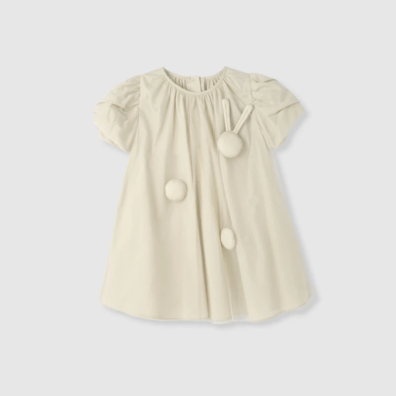 Shell khaki Minibalabala/детская одежда; платья; Новинка г.; Летнее Детское романтичное ТРАПЕЦИЕВИДНОЕ однотонное хлопковое платье принцессы в сеточку для девочек - Цвет: Shell khaki