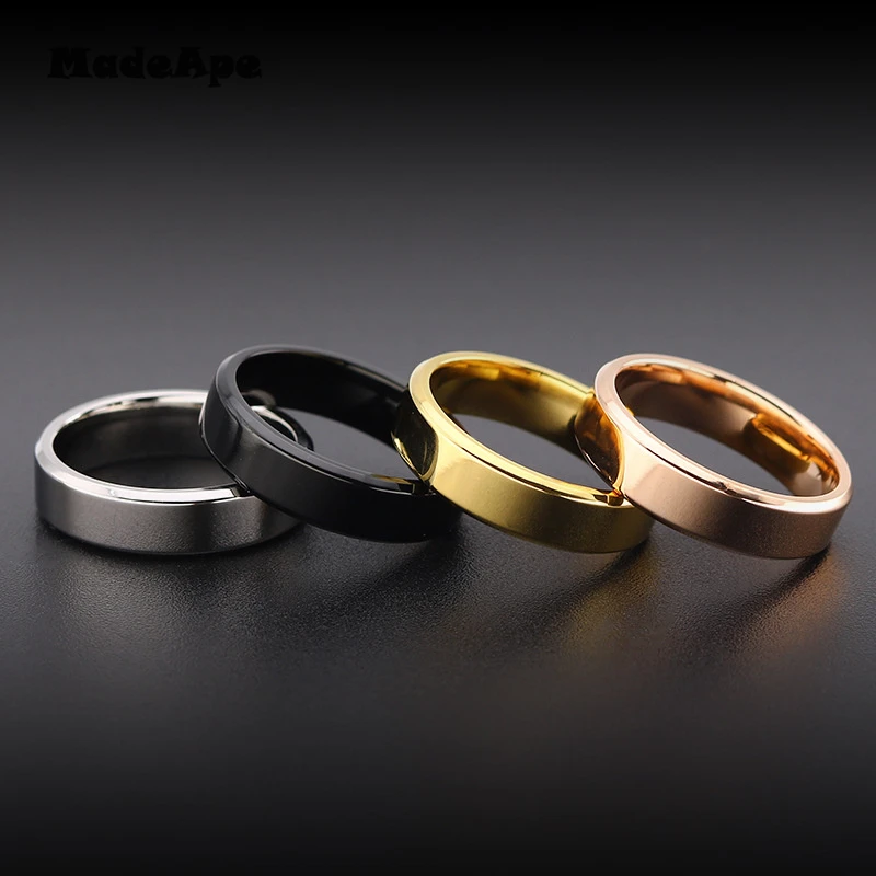MadApe 316L Высокое качество Ширина 4 мм 6 черное титановое кольцо из нержавеющей стали