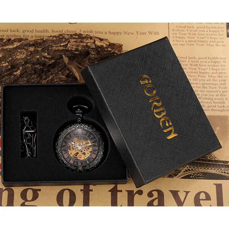 Hand Wind Mechanical Pocket Watch for Men With Roman Numberals Steampunk Skeleton Fob Chain Watches Pendant Relogio De Bolso | Наручные