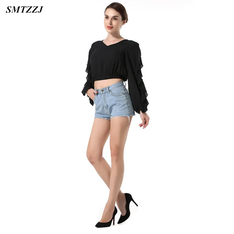 SMTZZJ 2018 западные белые черные однотонные рубашки женские топы блузки с длинными