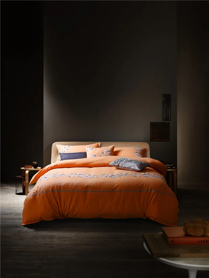 

Sanding Cotton Winter Bedding set Double King Queen Size Oriental Embroidery Bedclothes Bedsheet set Fit sheet Pillowcases 28