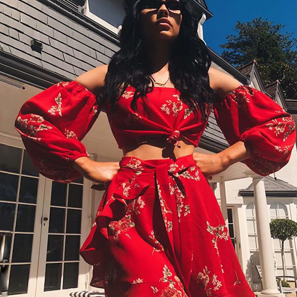 Комплект из 2 предметов женские сексуальные оборки открытые плечи топы комплект