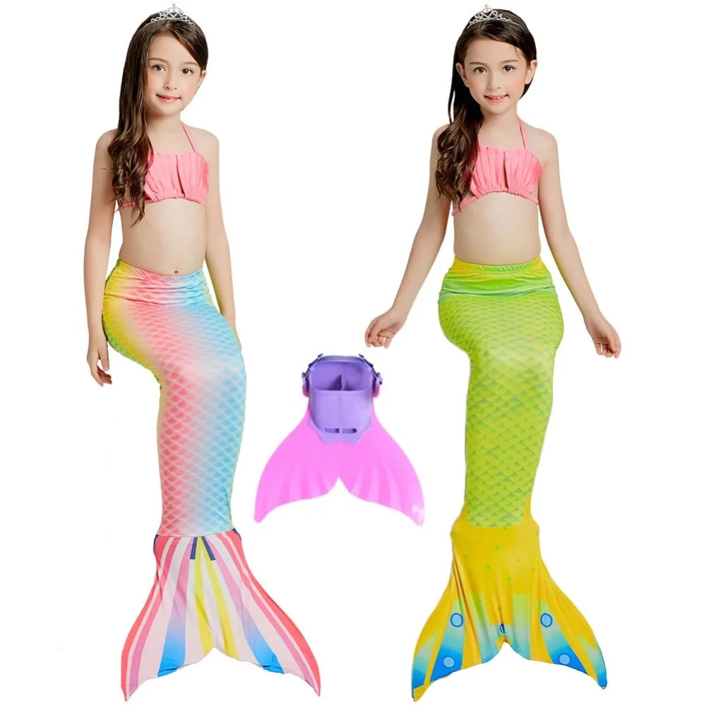 

4pcs Girls Mermaid Tail Swimmable Bikini Set, 2019 mermaid tails with Monofin Swimming cosplay Costumes Children Swimmable Suit