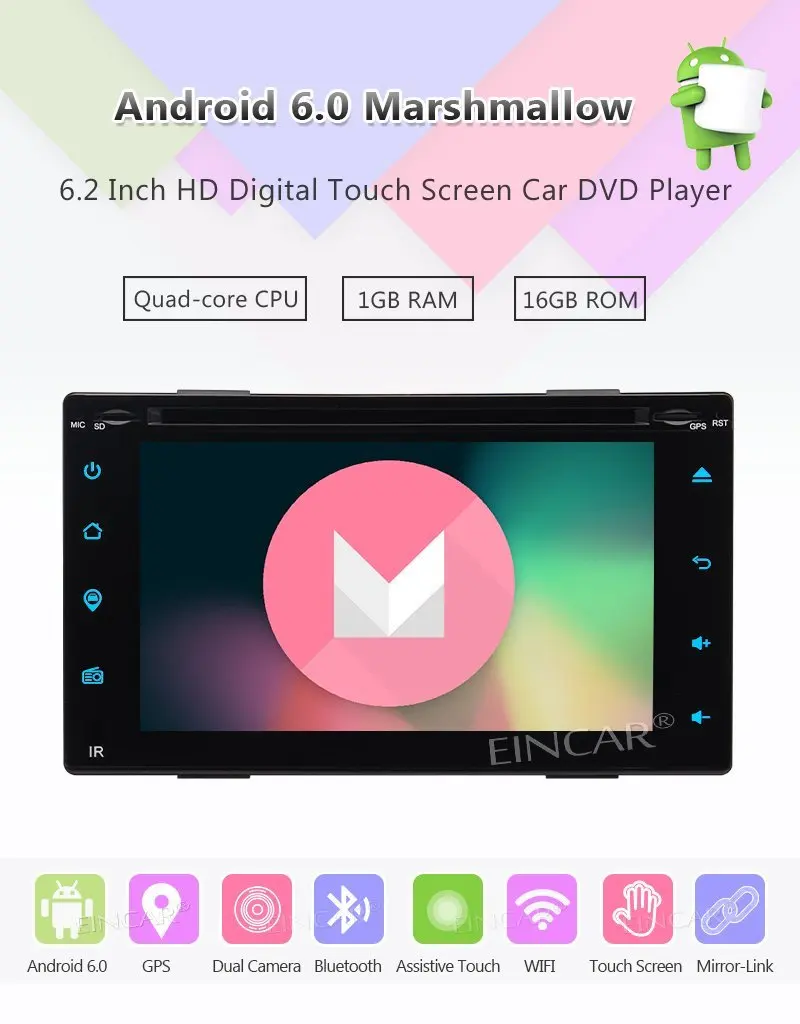 Автомобильный dvd плеер на основе Android 6 2 ''стерео gps навигации 2Din в тире головное