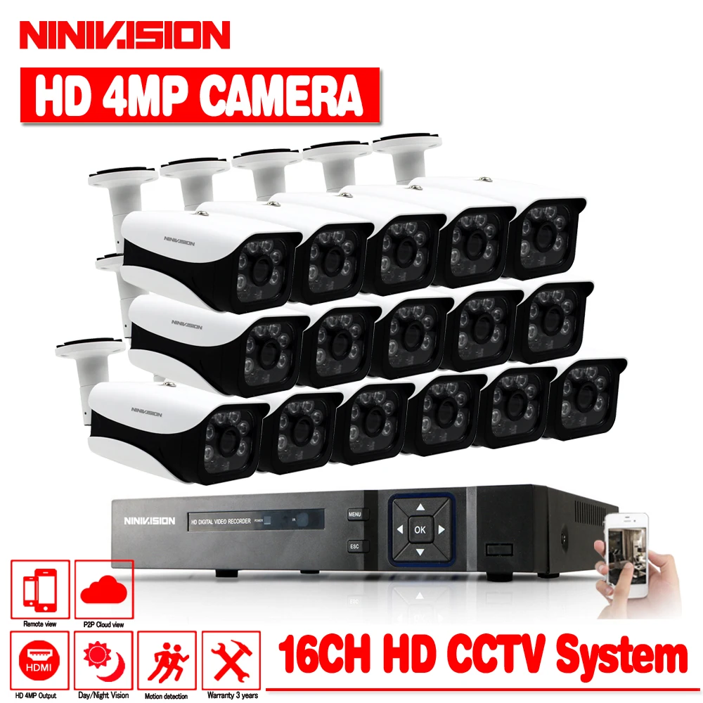 16CH 4MP HD AHD DVR CCTV система с 16 шт. камера Крытый Открытый водонепроницаемый Камера