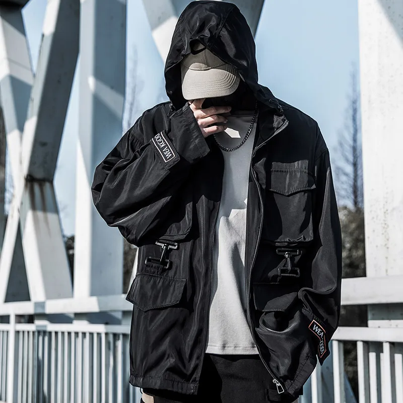 Мужская Черная куртка в стиле Харадзюку модная Толстовка Оверсайз из 100% хлопка