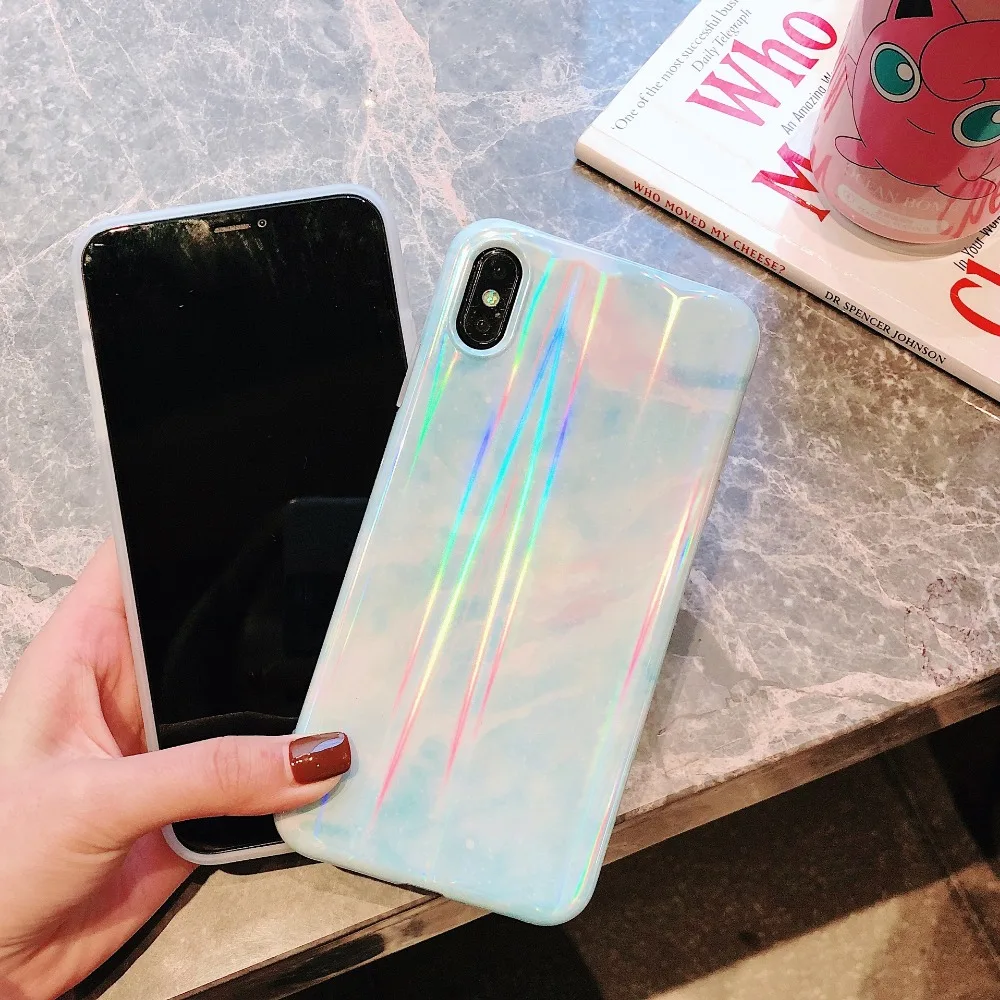 Красивый лазерный мраморный чехол для iphone X XR XS Max глянцевый мягкий силиконовый 6 6s