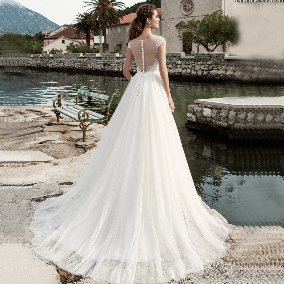 Кружевное Свадебное платье без рукавов прозрачные белые/цвета слоновой кости