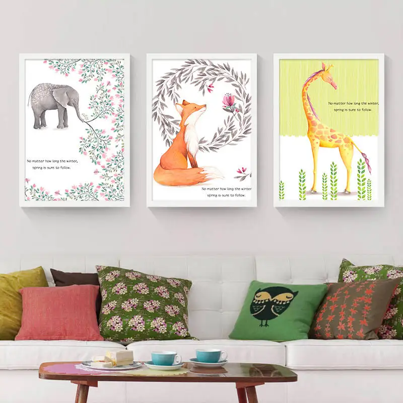 Nordic modern animal cartoon wall art painting pictures for children bedroom decoracion canvas posters prints murals | Дом и сад