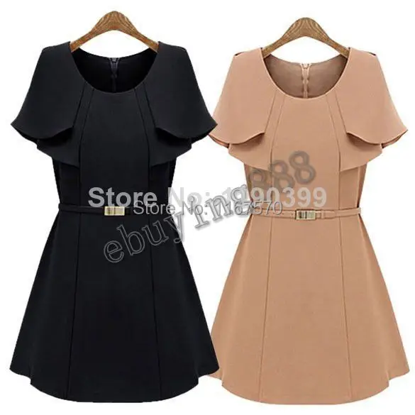 Free shipping DHL 2014 Summer Women's Lotus Leaf Short Sleeve Chiffon Career Dresses To The Knee 10pcs | Женская одежда
