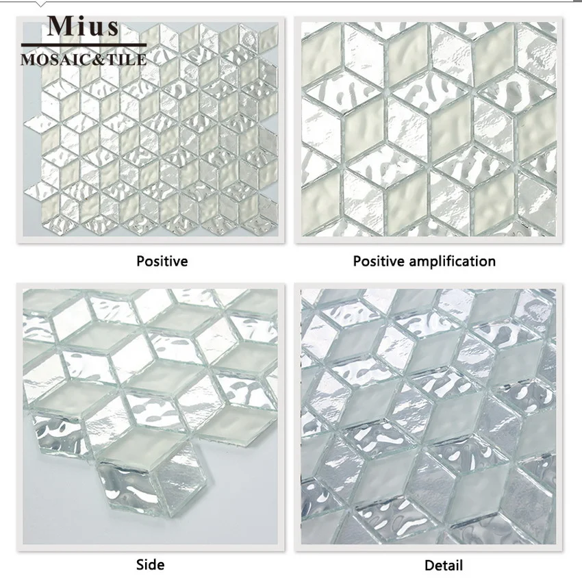 

Rhombus 3D shape glass wall mosaic tiles