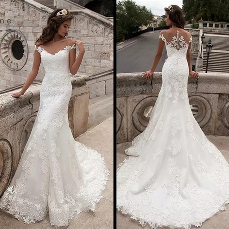 LORIE Mermaid Wedding Dresses Elegant Lace ivory Bridal Gown Off Shoulder Sweetheart Vintage Country Gowns Plus Size | Свадьбы и