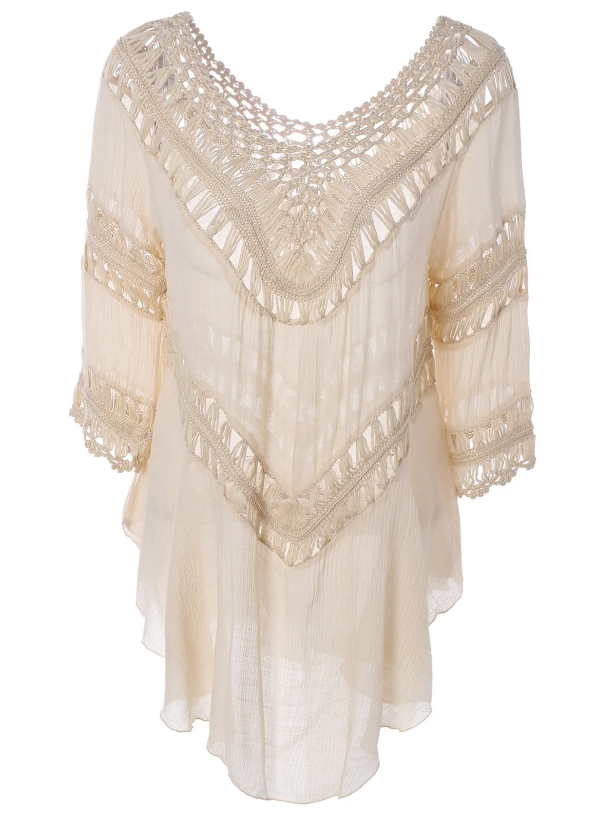 Beige tunic Белое пляжное платье-туника, летняя женская пляжная одежда, сексуальный купальный костюм, черные платья с v-образным вырезом, бежевое - Цвет: Beige tunic