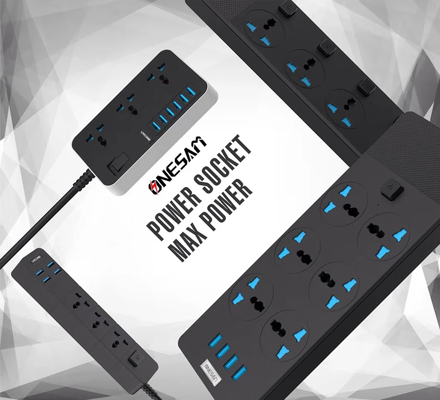 ONESAM Мульти USB разъем силовая полоса 2 м удлинитель питания 3000 Вт 16А высокой мощности 3 розетки 3 usb порта США ЕС Великобритания универсальная штепсельная розетка