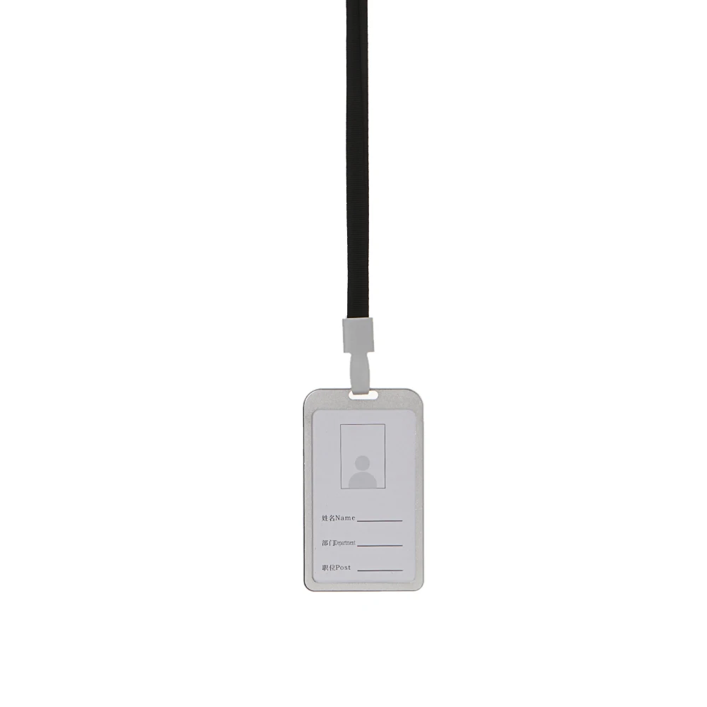 silver black 1 PC Aluminum Alloy Business Work Card ID Badge Vertical Metal Card Case Holders with Rope Office School Card Holder - Цвет: silver black