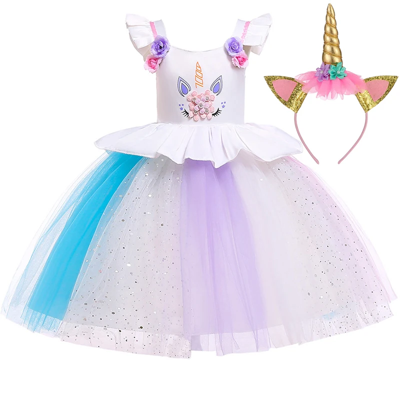 2020 Baby Girls Unicorn Dress Princess Kids Dresses For Costume Wedding Party Ball Gown Children Clothing 1 2 5 Year | Детская одежда и