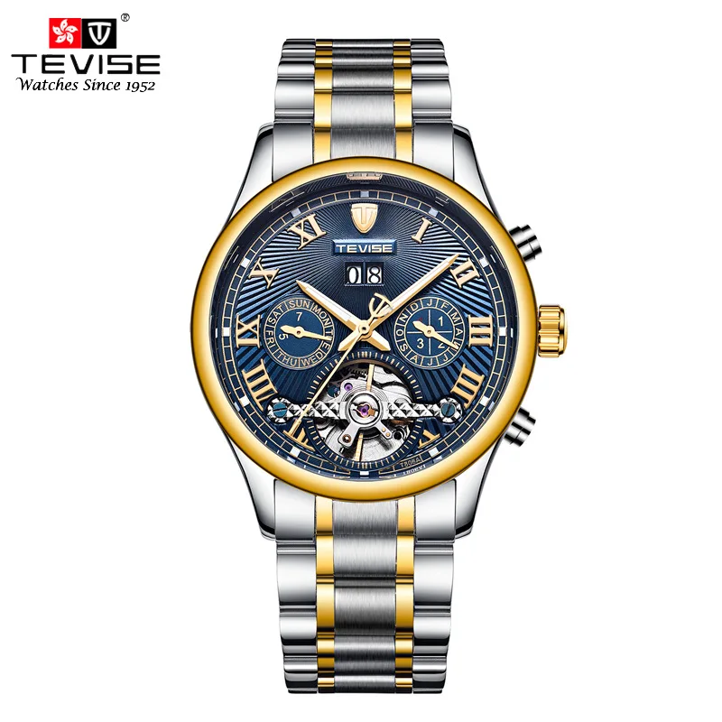 TEVISE Tourbillon автоматические наручные часы с скелетом мужские автоматическим датой