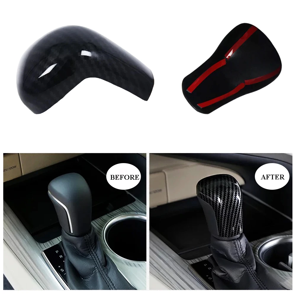 

JEAZEA ABS Carbon Fiber Style Gear Head Shift Knob Switching Cover Interior Trimmer Moldings Accessories For Toyota Camry 2018