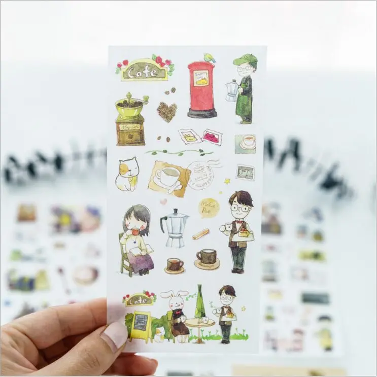 

6 Sheet/Pack Happy Leisure Coffee time PVC diary sticker DIY planner decorative sticker scrapbooking kawaii Accessories Stickers