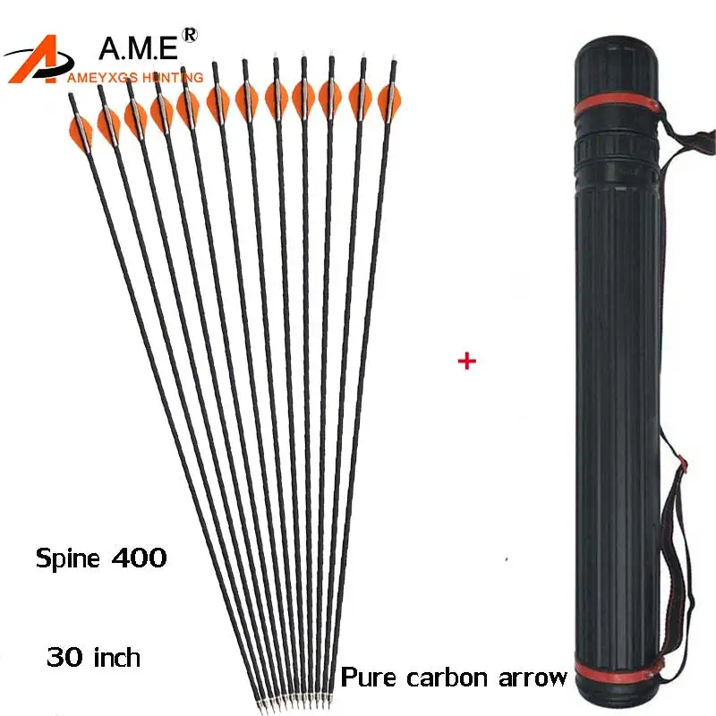 

12 шт. стрельба из лука 30 "позвоночника 400 стрельба из чистого углерода для изогнутых/составных луков аксессуары для охоты и спорта