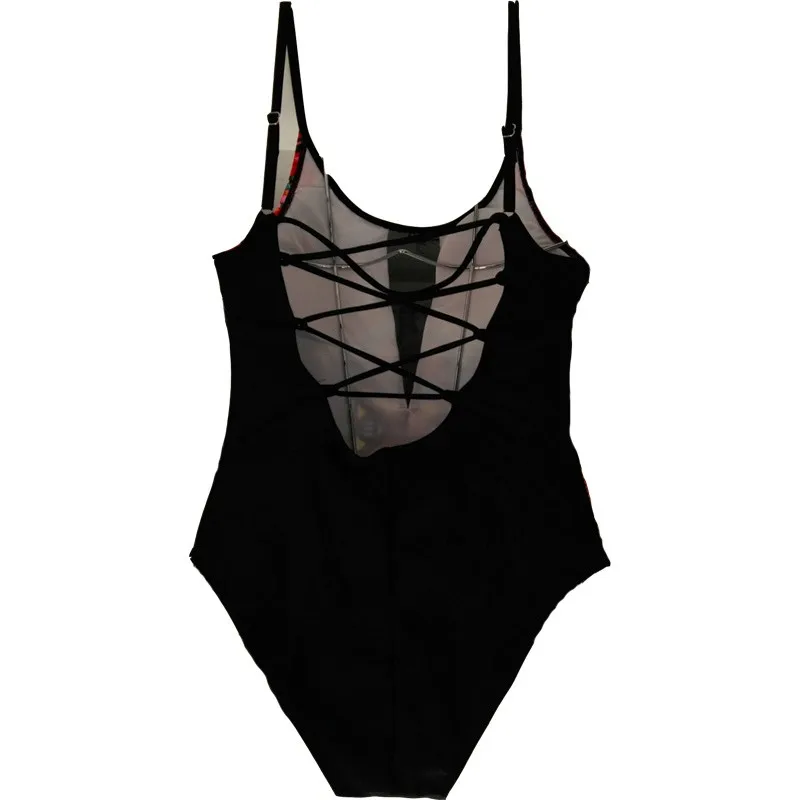 2017 черный сетчатый слитный купальник с тотемным принтом винтажный цельный