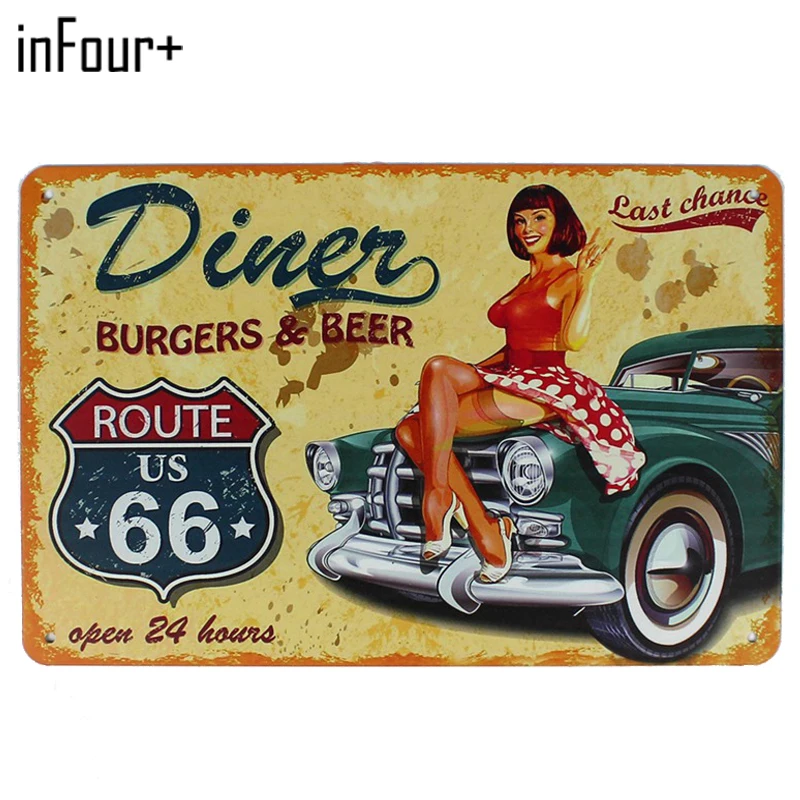 [InFour +] Diner Route 66 красивые металлические знаки домашний декор винтажные оловянные