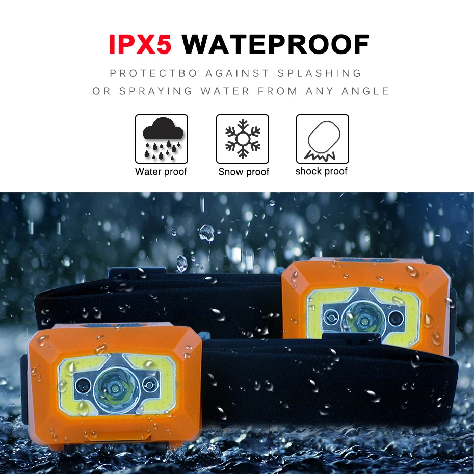 Светодиодный датчик движения тела налобный фонарь USB Перезаряжаемый XPE COB