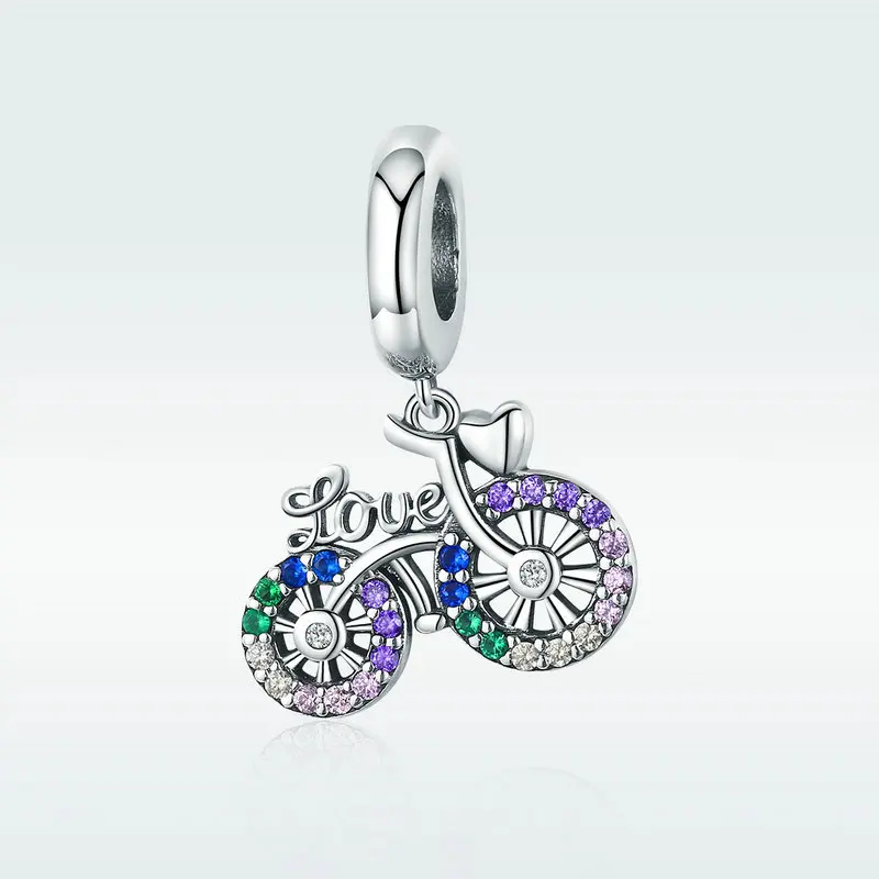 MYBEBOA 925 Sterling Silver Crystal Bike Bicycle Shape Pendant Charms fit Original European Bracelet DIY Beads Jewelry | Украшения и