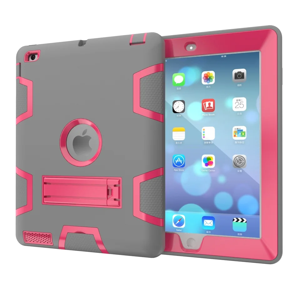 Shockproof Dual Color Hidden Bracket Back Cover Case for Apple iPad Air 9.7&quot Three Layer Silicone &amp PC Armor | Компьютеры и