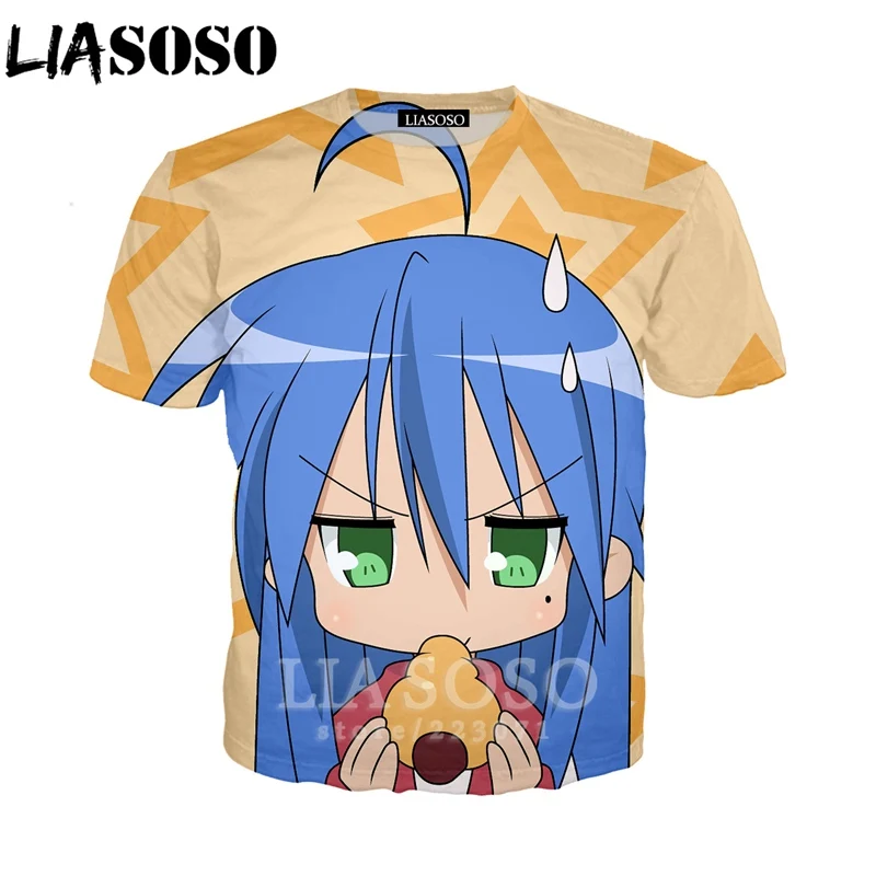 LIASOSO летняя Новинка для мужчин и женщин 3D принт аниме Lucky Star Футболка модная