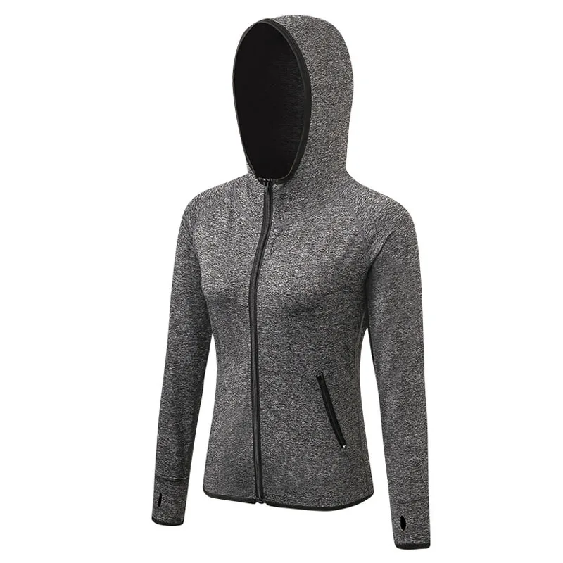 2019 Spring Women Pocket Stretch Workout Quick Dry Hooded Jacket Zippers Gym Fitness Running Sweatshirt Sport Jogging Sportswear | Спорт и
