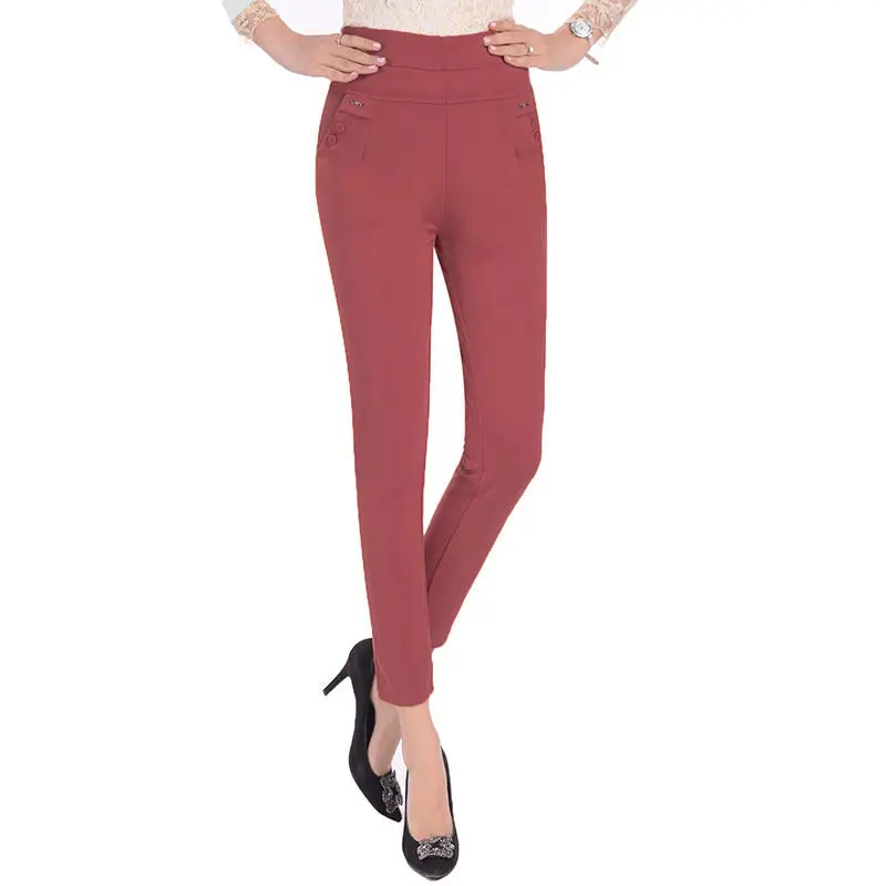 Rusty red 5XL брюки женские летние эластичные тонкие брюки с высокой талией женские брюки женские повседневные уличные брюки размера плюс офисные женские брюки Q1427 - Цвет: Rusty red