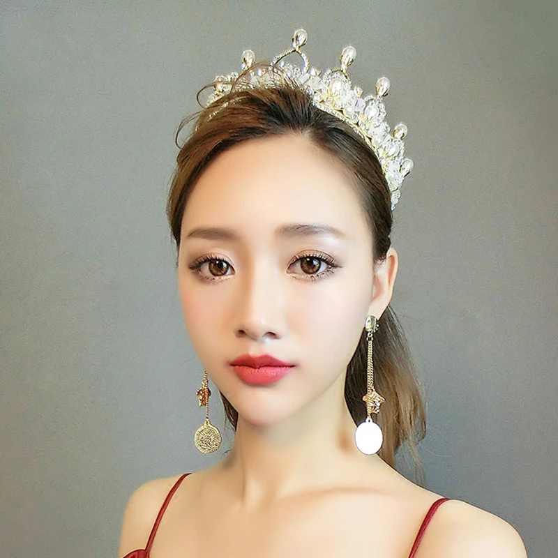 Роскошная женская Золотая Корона ручной работы с жемчугом | Украшения и