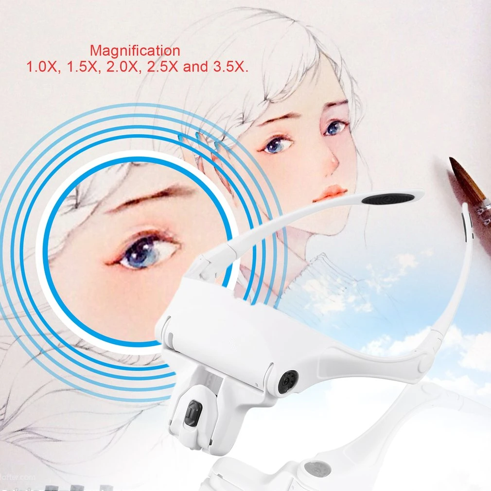 5 шт. 2LED головки лампы объективов ободок со сменными лентами лупа очки