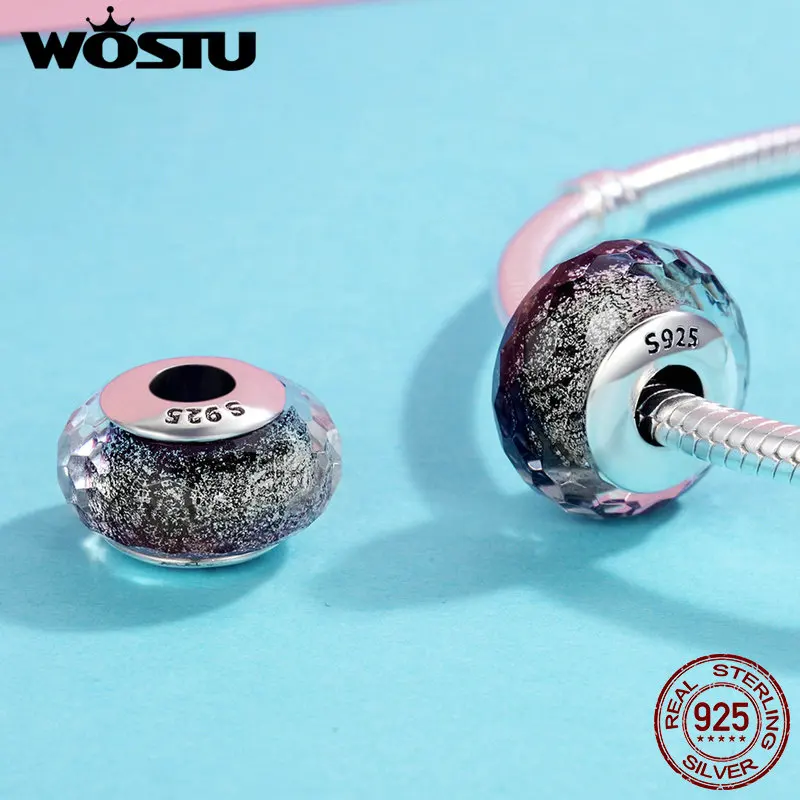 WOSTU Настоящее 925 пробы серебряные сверкающие бусины из муранского стекла подходят к оригиналу WST браслет ювелирные изделия Рождественский подарок CQZ061